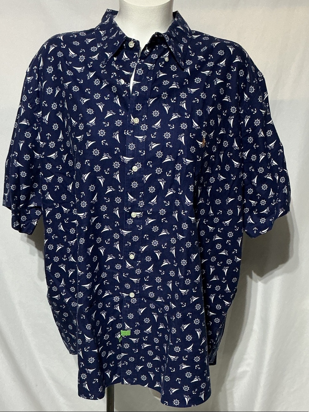 Polo Ralph Lauren Navy Short-Sleeve Button Nautical Sailboat Print Shirt Sz 3X